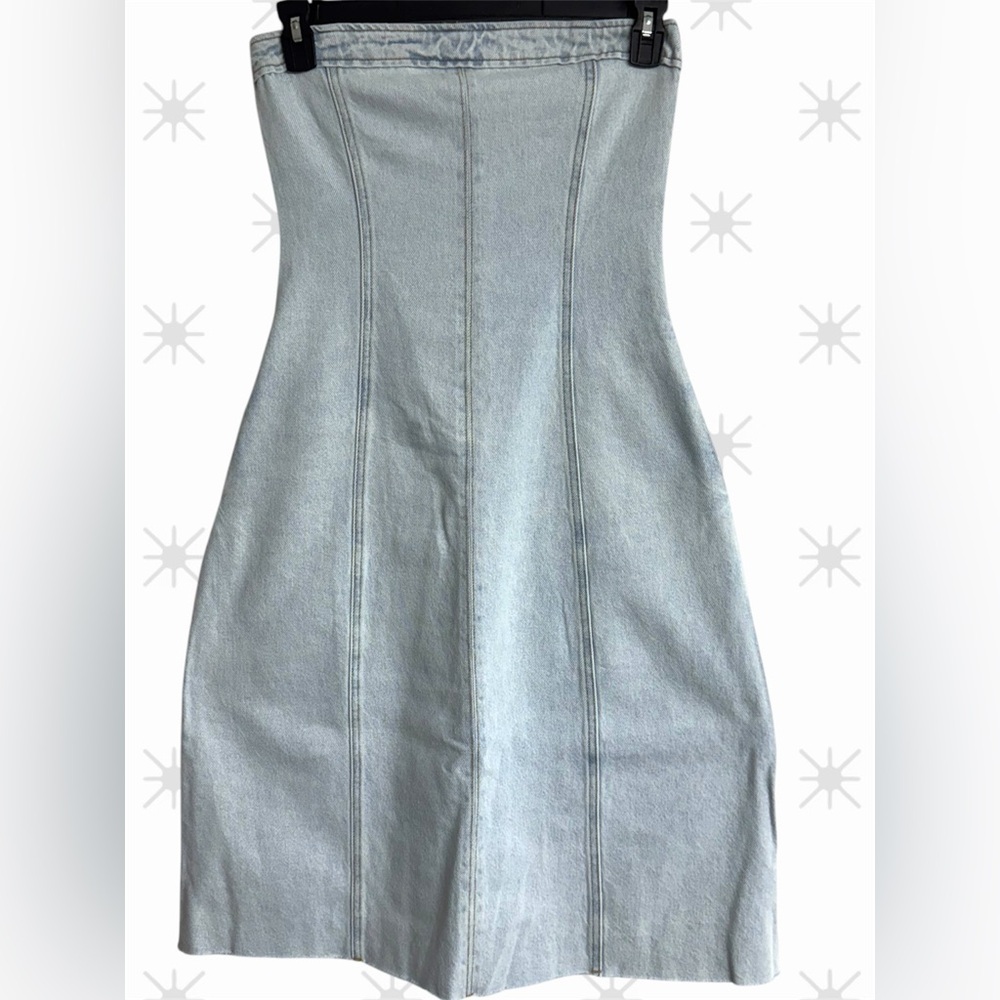 WeWoreWhat x Revolve Rigid Denim Strapless Midi Dress in Super Light Wash Size 2 - Picture 2 of 12